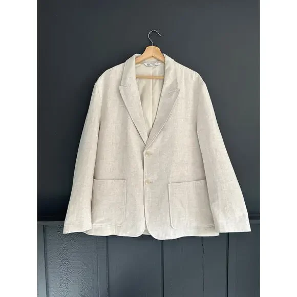 ZARA Linen Blend Sports Coat Blazer Jacket Ivory Cream Size Large - Picture 12 of 15